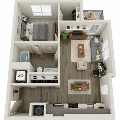 Floor plan for 1 bed, 1 bath, 702 sqft